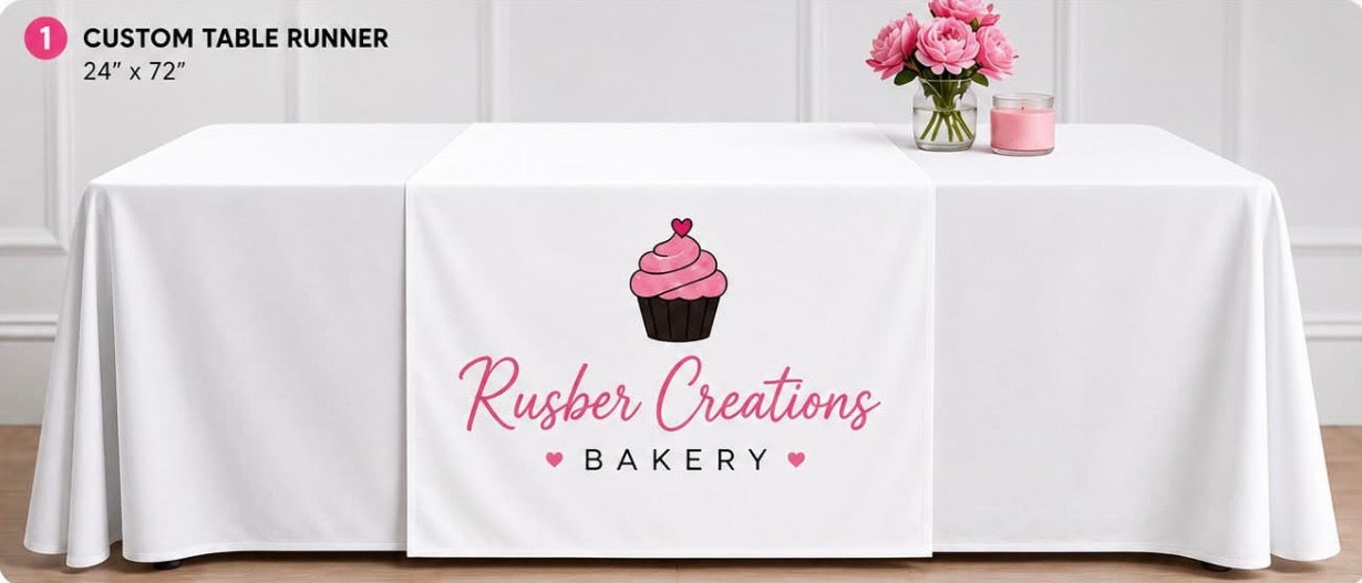 Camino de mesa personalizado para negocios – 24" x 72"