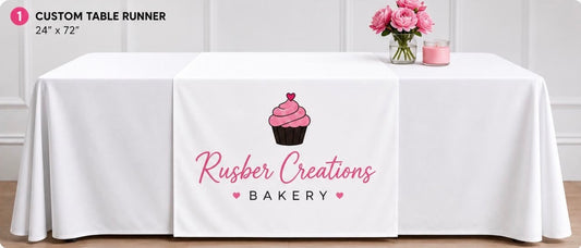 Camino de mesa personalizado para negocios – 24" x 72"